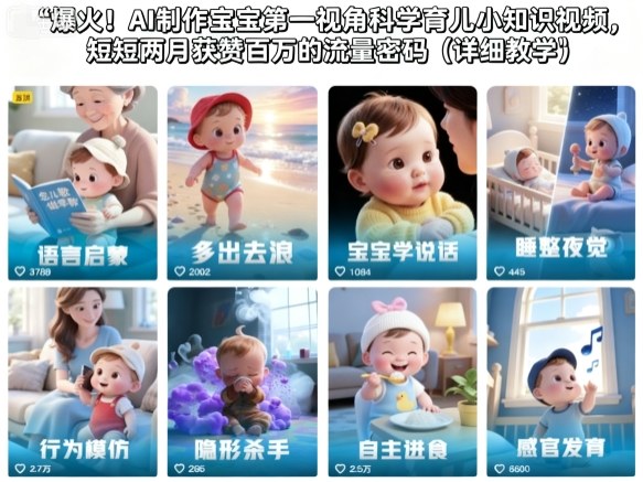 爆火！AI制作宝宝第一视角科学育儿小知识视频，短短两月获赞百万的流量密码（详细教学）-淘秘副业