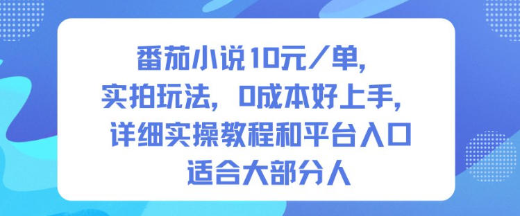 番茄小说10米每单，实拍玩法，0成本好上手，详细实操教程和平台入口适合大部分人-淘秘副业