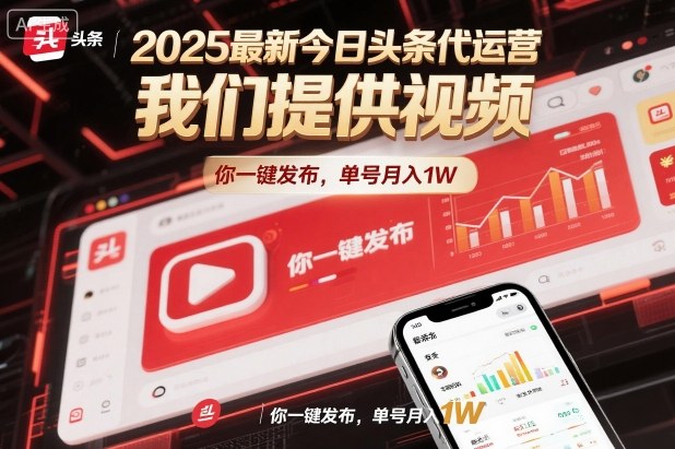2025最新今日头条代运营，我们提供视频，你一键发布，单号月入1W【揭秘】-淘秘副业