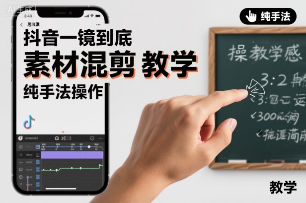 抖音一镜到底素材混剪教学，纯手法操作-淘秘副业