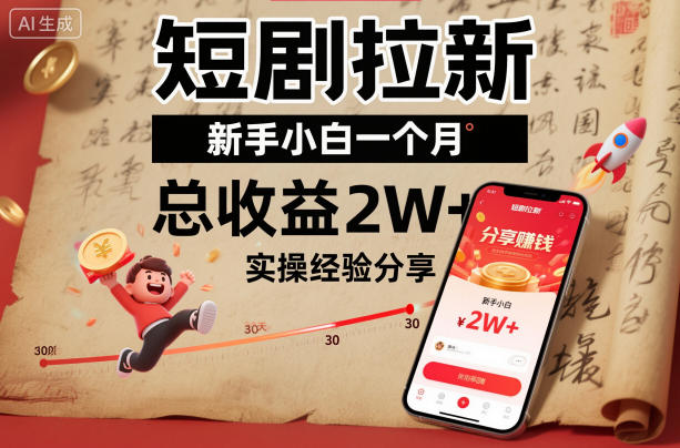 短剧拉新新手小白一个月总收益2W+实操经验分享-淘秘副业