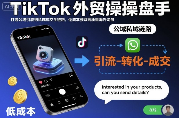 TikTok外贸操盘手，打通公域引流到私域成交全链路，低成本获取高质量海外询盘-淘秘副业