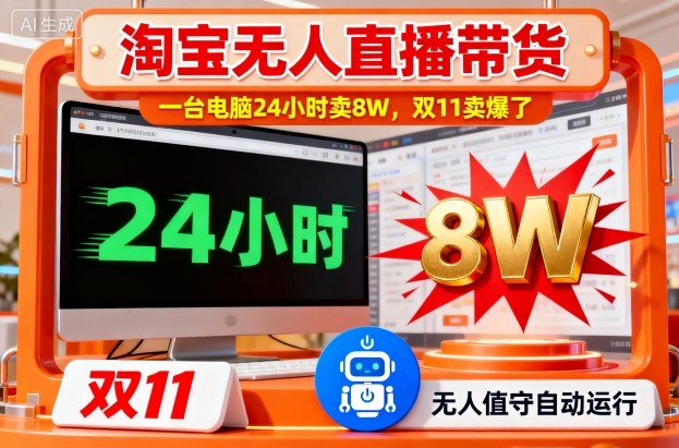 淘宝无人直播带货，一台电脑214小时卖8W，双11卖爆了【揭秘】-淘秘副业