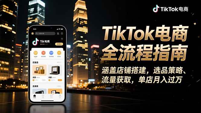 （16524期）TikTok电商全流程指南，涵盖店铺搭建、选品策略、流量获取，单店月入过万-淘秘副业