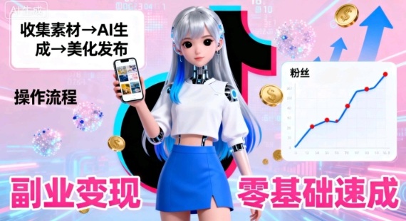 副业拆解：抖音新风口，靠AI美女图日引500粉，无需拍摄、不用真人-淘秘副业
