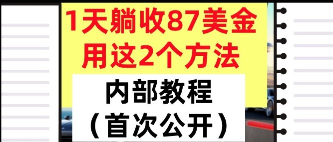 1天躺收87美刀，用这2个方法，长期稳定，超简单，内部教程-淘秘副业