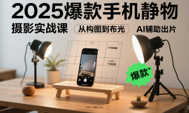 2025爆款手机静物摄影实战课，从构图到布光，不用贵设备，AI辅助出片-淘秘副业