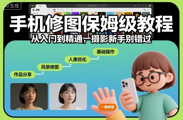 手机修图保姆级教程，从入门到精通，摄影新手别错过-淘秘副业