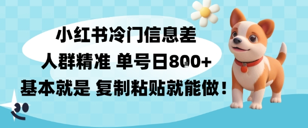 小红书冷门信息差项目，人群精准，单号日入多张，基本就是复制粘贴就能做-淘秘副业