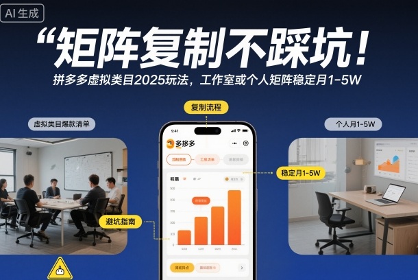 矩阵复制不踩坑！拼多多虚拟类目2025玩法，工作室或者个人矩阵稳定月1-5W【揭秘】-淘秘副业