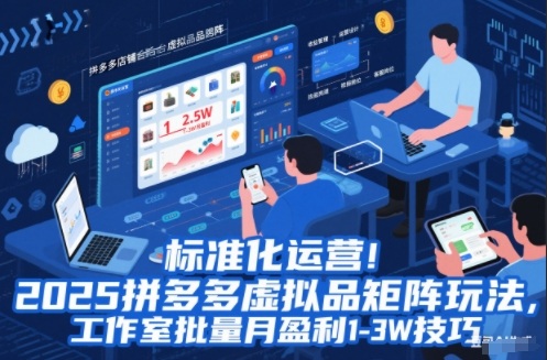 标准化运营！2025拼多多虚拟品矩阵玩法，工作室批量月盈利1-3W技巧【揭秘】-淘秘副业