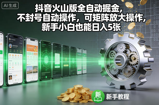 抖音火山版全自动掘金，不封号自动操作，可矩阵放大操作，新手小白也能日入5张【揭秘】-淘秘副业