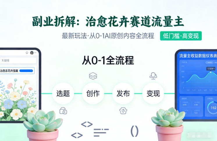 副业拆解：治愈花卉赛道流量主最新玩法，从0-1AI原创内容全流程-淘秘副业