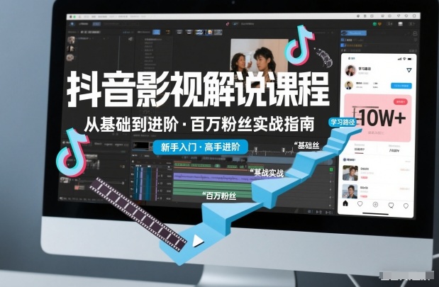 抖音百万粉丝影视解说课程，基础到进阶课，适合新手和进阶学习-淘秘副业