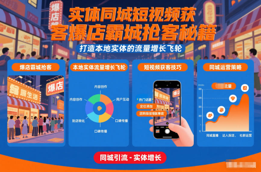 实体同城短视频获客爆店霸城抢客秘籍，打造本地实体的流量增长飞轮-淘秘副业