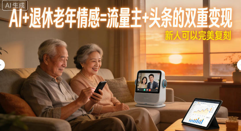 AI+退休老年情感=流量主+头条的双重变现，新人可以完美复刻-淘秘副业