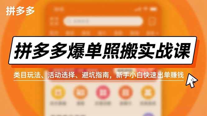 （16838期）拼多多爆单照搬实战课，类目玩法、活动选择、避坑指南，新手小白快速出单赚钱-淘秘副业