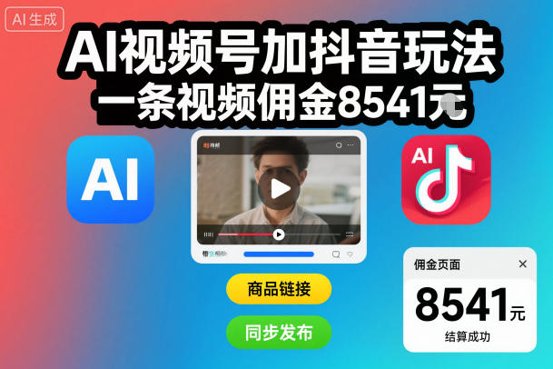 AI视频号加抖音玩法，一条视频佣金8541米-淘秘副业