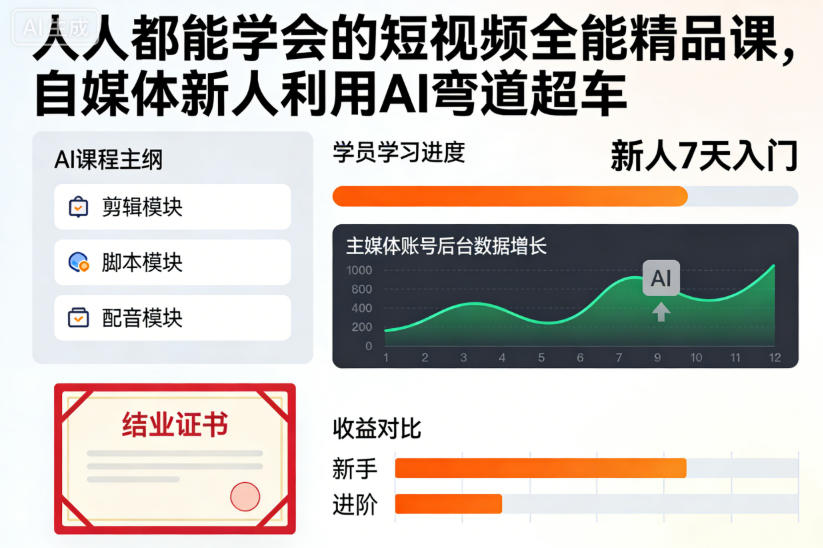 人人都能学会的短视频全能精品课，自媒体新人利用AI弯道超车-淘秘副业