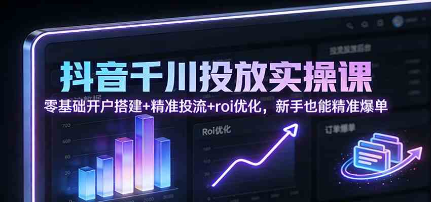 抖音千川投放实操课：零基础开户搭建+精准投流+roi优化，新手也能精准爆单-淘秘副业