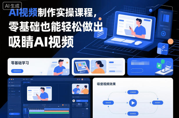 AI视频制作实操课程，零基础也能轻松做出吸睛AI视频-淘秘副业