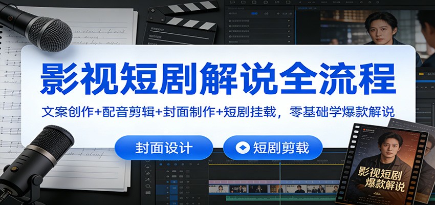 影视短剧解说全流程：文案创作+配音剪辑+封面制作+短剧挂载，零基础学爆款解说-淘秘副业