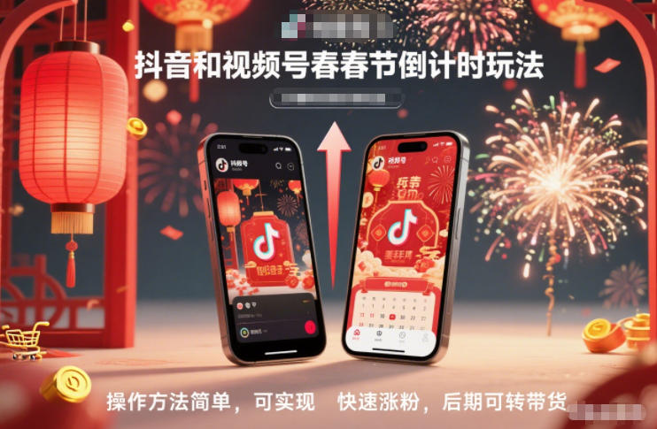 抖音和视频号，春节倒计时玩法，操作方法简单，可实现快速涨粉，后期可转带货-淘秘副业