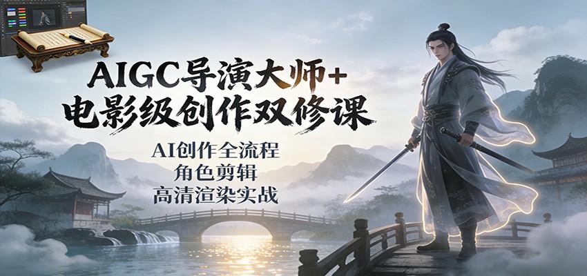 AIGC导演大师+电影级创作双修课：AI创作全流程、角色剪辑、高清渲染实战-淘秘副业