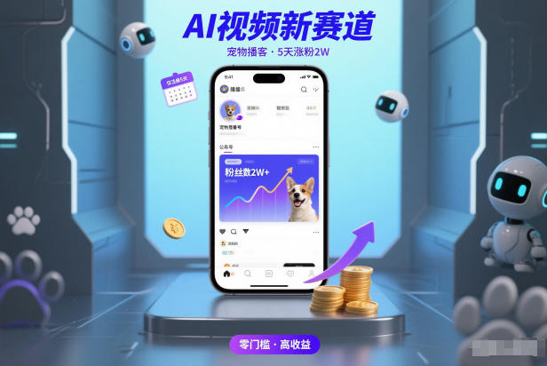 AI视频新赛道，宠物播客仅注册5天涨粉2W，收益非常可观-淘秘副业