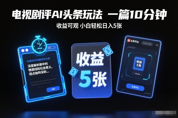 电视剧评AI头条玩法，一篇10分钟，收益可观，小白轻松日入5张+【独家】-淘秘副业