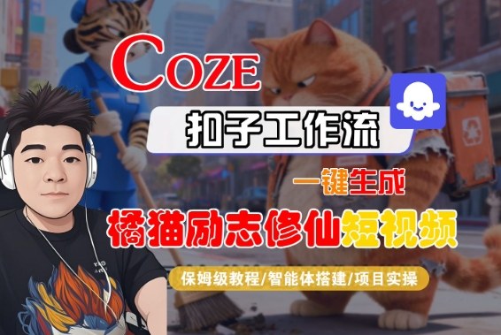 Coze扣子智能体工作流一键生成“橘猫励志修仙“短视频，全流程保姆级教学-淘秘副业