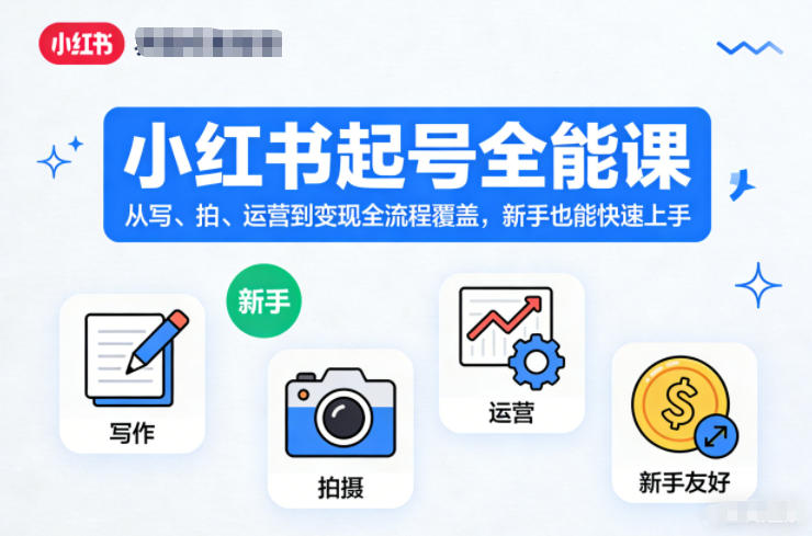 小红书起号全能课，从写、拍、运营到变现全流程覆盖，新手也能快速上手-淘秘副业