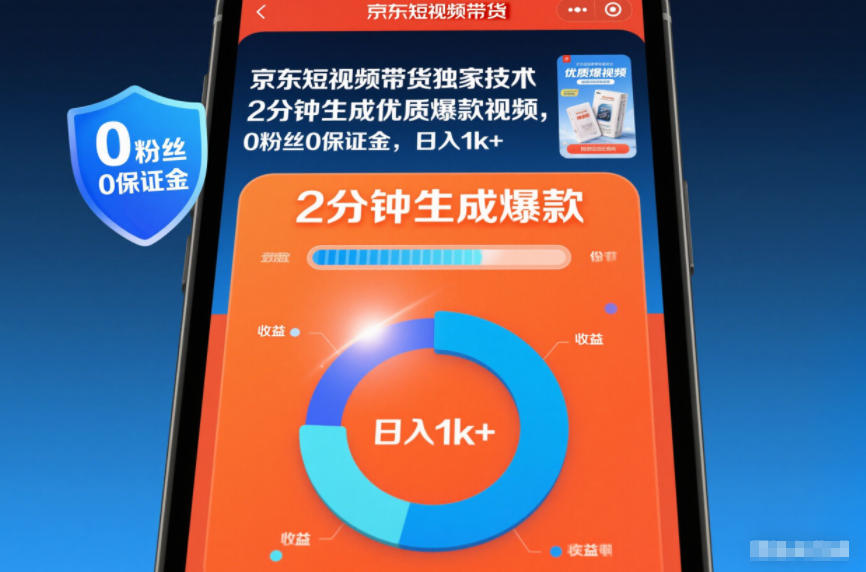 京东短视频带货独家技术，2分钟生成一条优质爆款视频，0粉丝0保证金，日入1k+【揭秘】-淘秘副业
