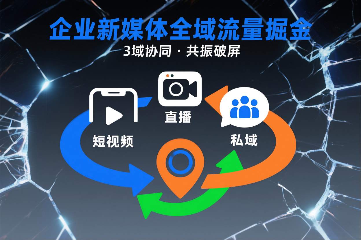 短视频全域商业模式，企业新媒体全域流量掘金，3域协同，共振破屏，短视频-直播-私域-地域-淘秘副业