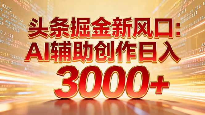 （16923期）头条掘金新风口：AI辅助创作日入3000+，矩阵玩法当天启动隔天见效-淘秘副业