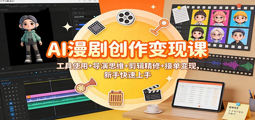 AI漫剧创作变现课：工具使用+导演思维+剪辑精修+接单变现，新手快速上手-淘秘副业