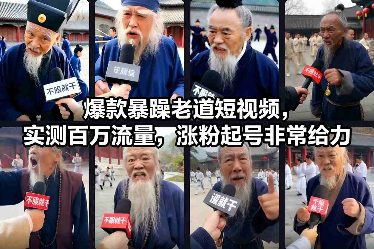 爆款暴躁老道短视频，实测百万流量，涨粉起号非常给力 用AI复刻暴躁老道语录视频，21条作品涨粉8.8W，保姆级Sora2制作教学-淘秘副业