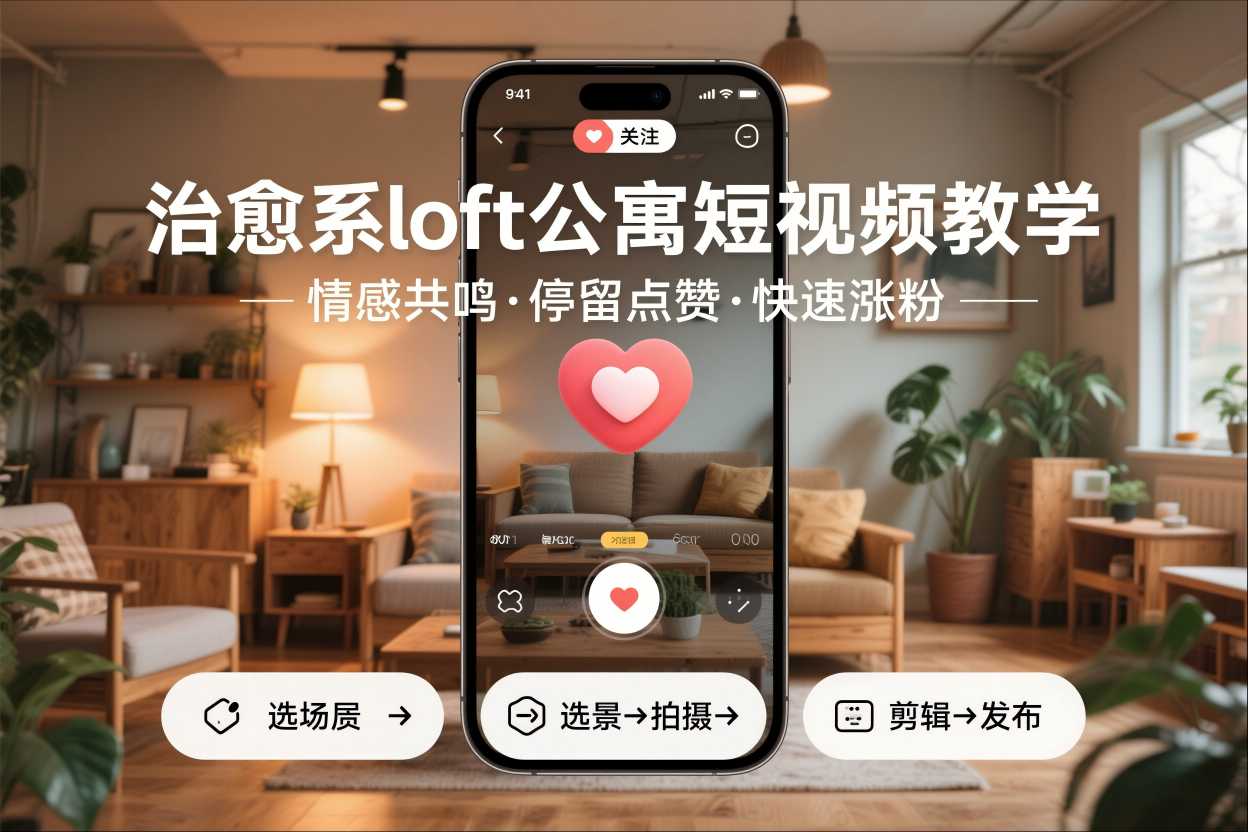 治愈系loft公寓短视频制作教学，情感共鸣引停留点赞关注，快速起号涨粉-淘秘副业