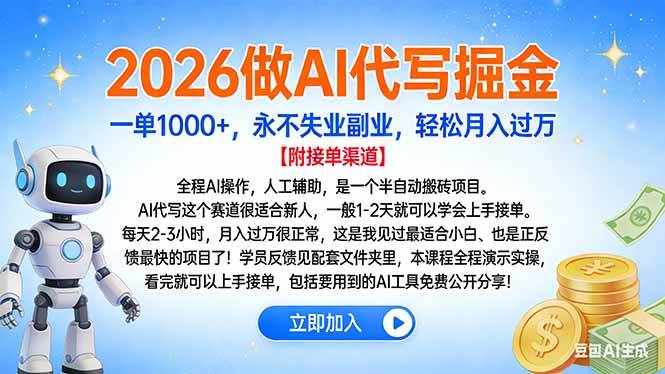 (16924期)2026做AI代写掘金,一单1000+,永不失业副业,轻松月入过万