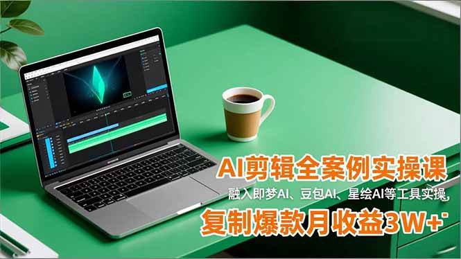 （16770期）AI剪辑全案例实操课，融入即梦AI、豆包AI、星绘AI等工具实操，复制爆款月收益3W+-淘秘副业