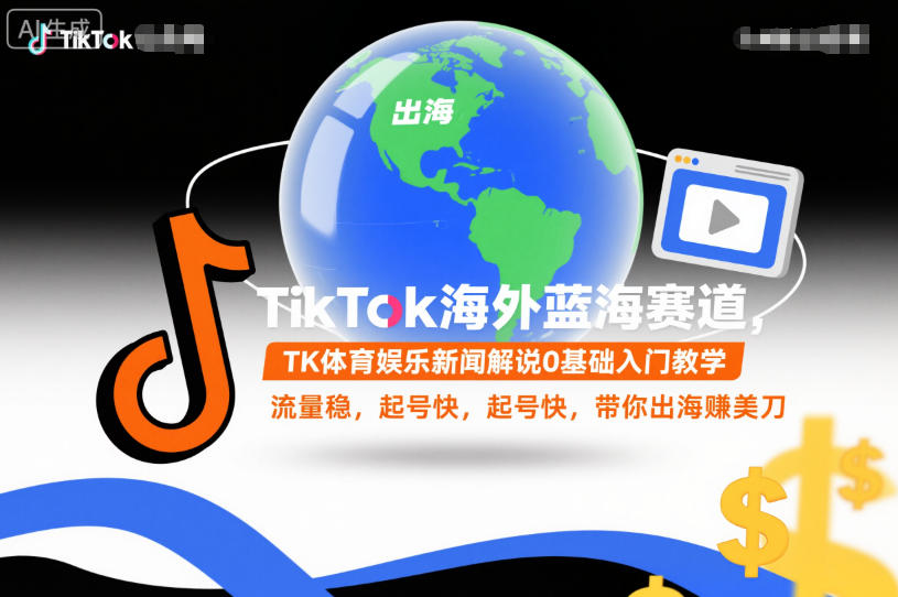 TikTok海外蓝海赛道，TK体育娱乐新闻解说0基础入门教学，流量稳，起号快，带你出海賺美刀-淘秘副业