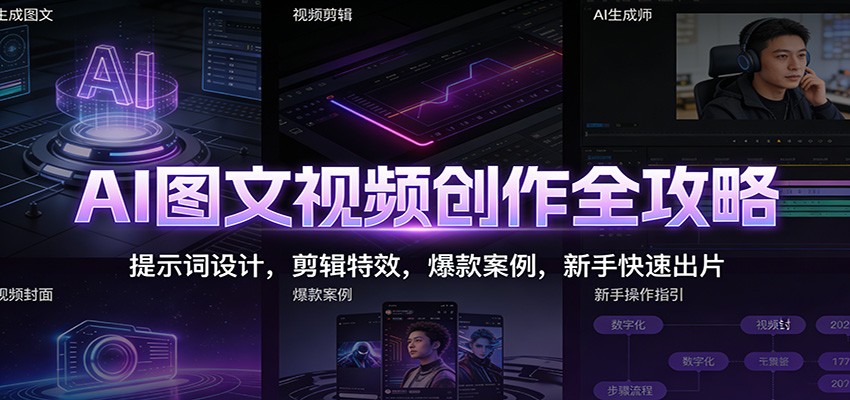 AI图文视频创作全攻略：提示词设计，剪辑特效，爆款案例，新手快速出片-淘秘副业