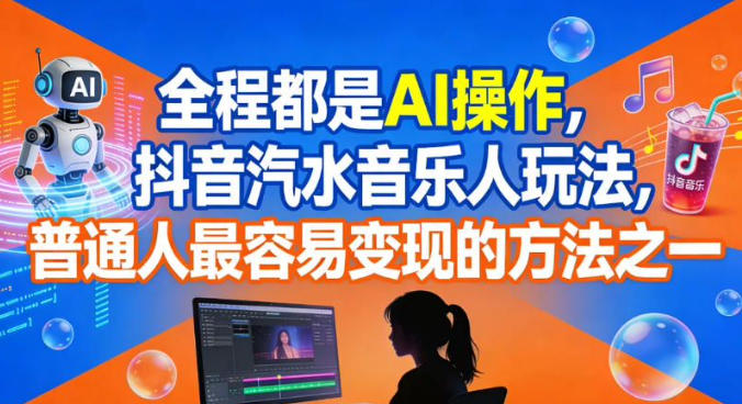 全程都是AI操作，抖音汽水音乐人玩法，普通人最容易变现的方法之一-淘秘副业