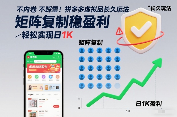 不内卷不踩雷！拼多多虚拟品长久玩法，矩阵复制稳盈利，轻松实现日1K【揭秘】-淘秘副业