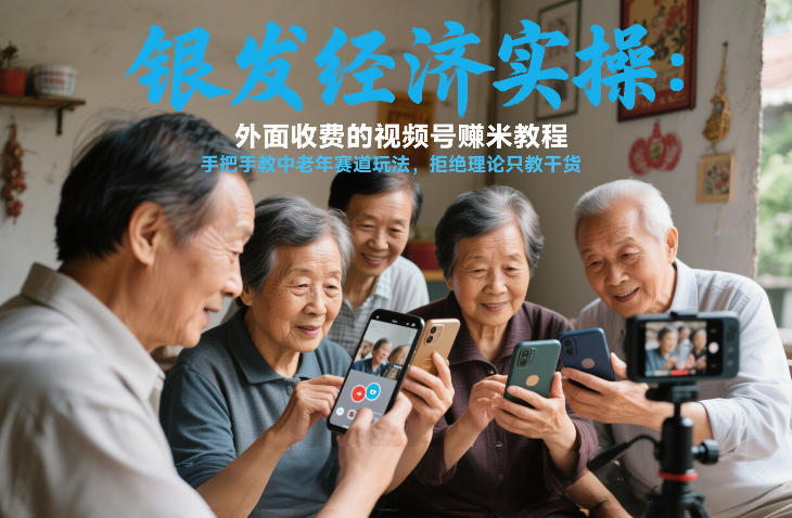 银发经济实操：外面收费的视频号賺米教程，手把手教中老年赛道玩法，拒绝理论只教干货-淘秘副业