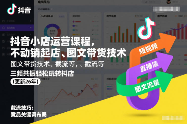 抖音小店运营课程，不动销起店、图文带货技术、截流等，三频共振轻松玩转抖店(更新26年)-淘秘副业