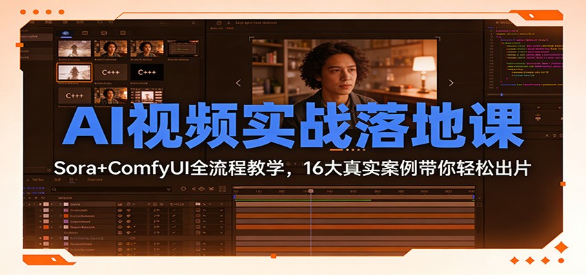 AI视频实战落地课：Sora+ComfyUI全流程教学，16大真实案例带你轻松出片-淘秘副业