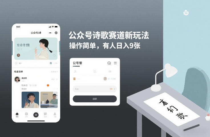 公众号诗歌赛道新玩法，操作简单，有人日入9张-淘秘副业