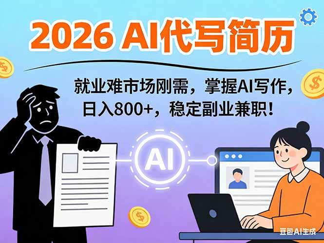 （17119期）AI代写简历，超暴利，用万能模板月入1-3万实战教程，2026年市场刚需！-淘秘副业