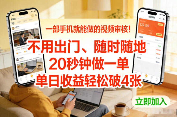一部手机就能做的视频审核！不用出门，随时随地，20秒钟做一单，单日收益轻松破4张【揭秘】-淘秘副业